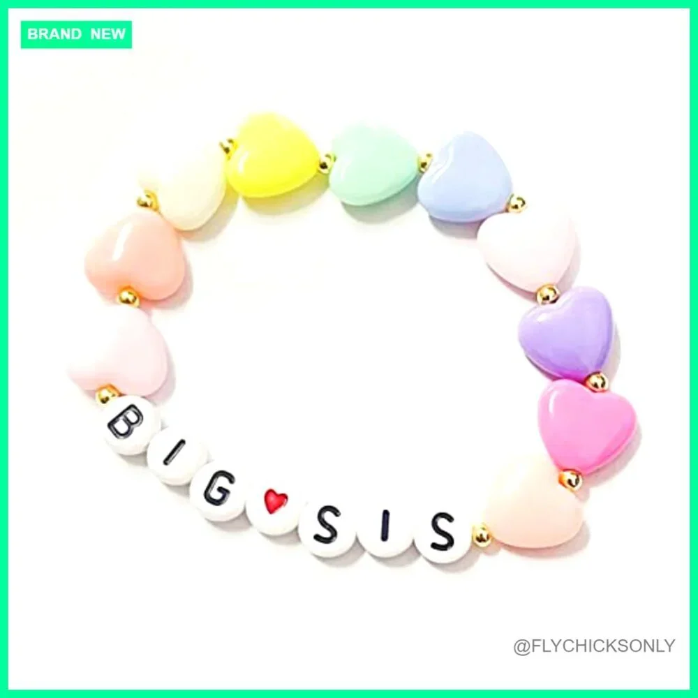 Big Sister Charm Bracelet for Little Girls, Acrylic Beads, Elastic
